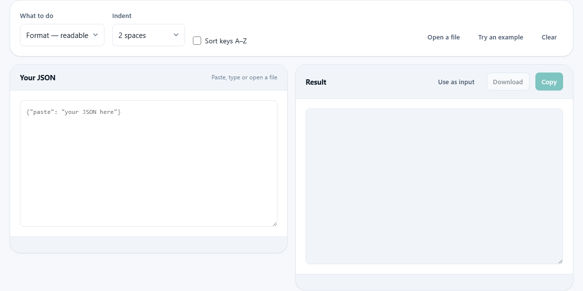 Screenshot: How to format and check JSON