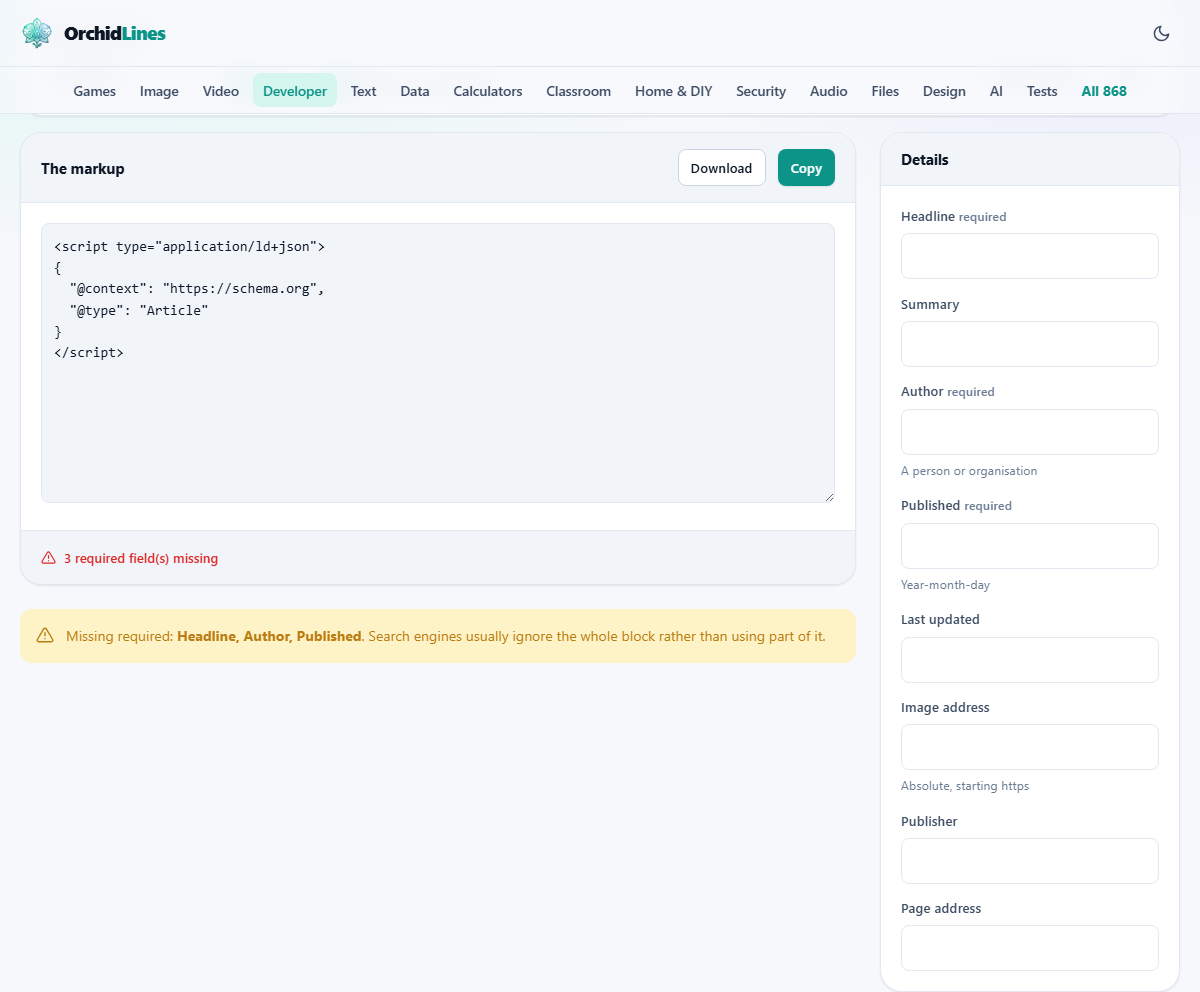 Screenshot: Telling search engines what a page is