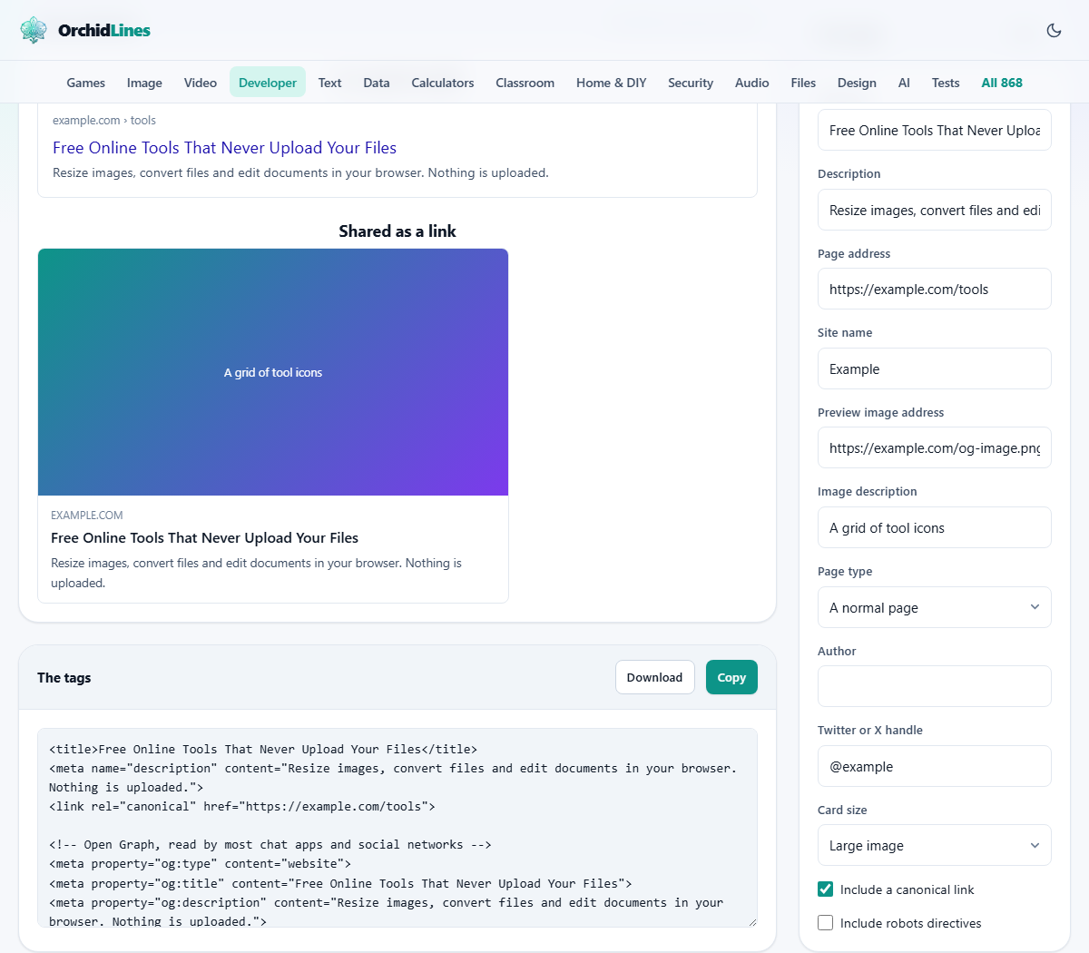 Screenshot: The tags that control how a link looks