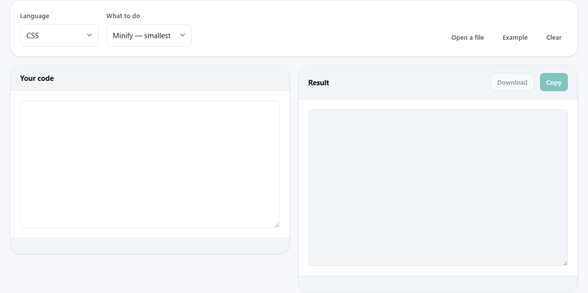 Screenshot: How to minify or format code