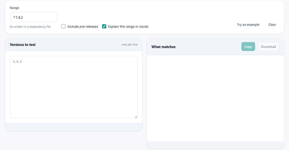 Screenshot: What a version range actually allows