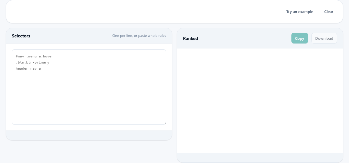 Screenshot: Specificity, the actual rules