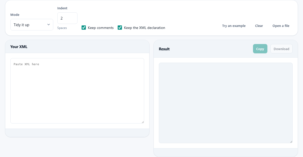 Screenshot: About the XML formatter