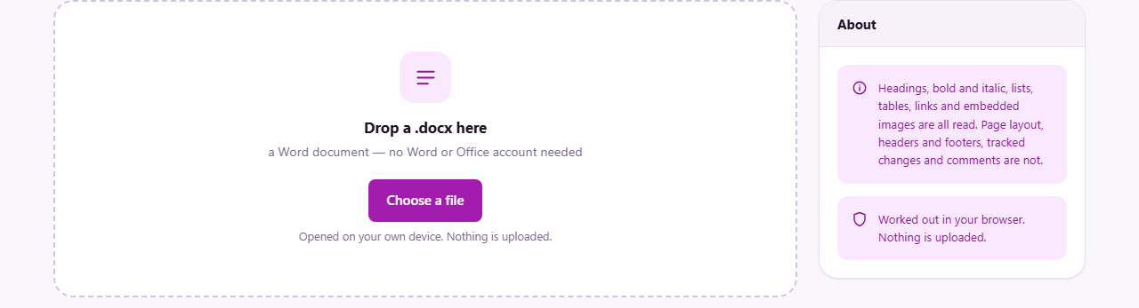 Screenshot: Reading Word files without Word