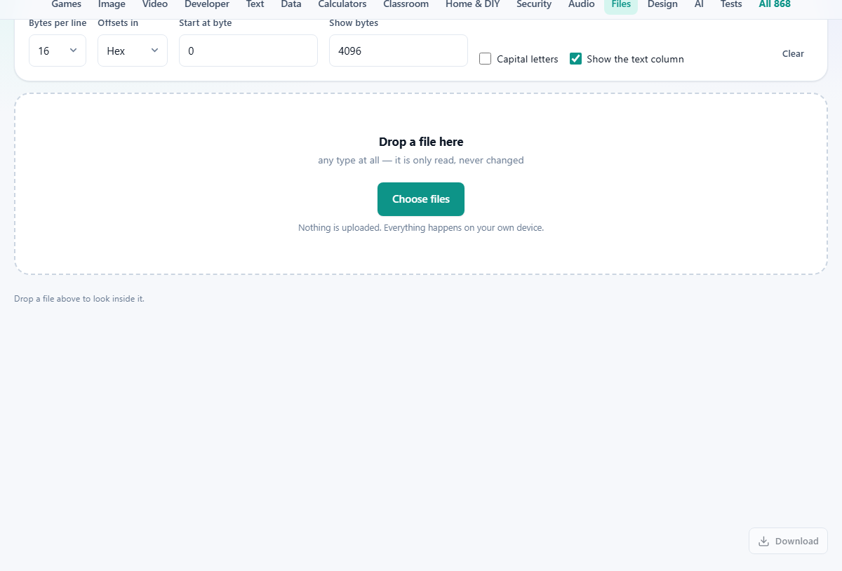 Screenshot: Looking at the actual bytes