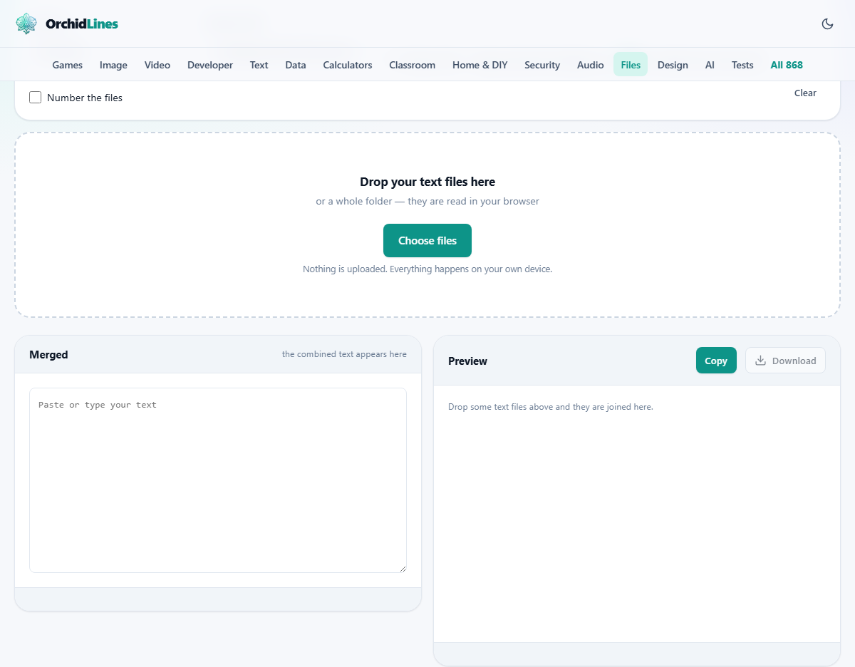 Screenshot: Putting many files back into one