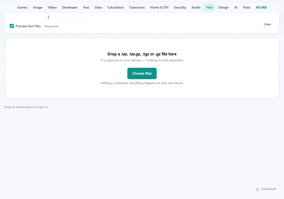 Screenshot: Opening an archive without installing anything
