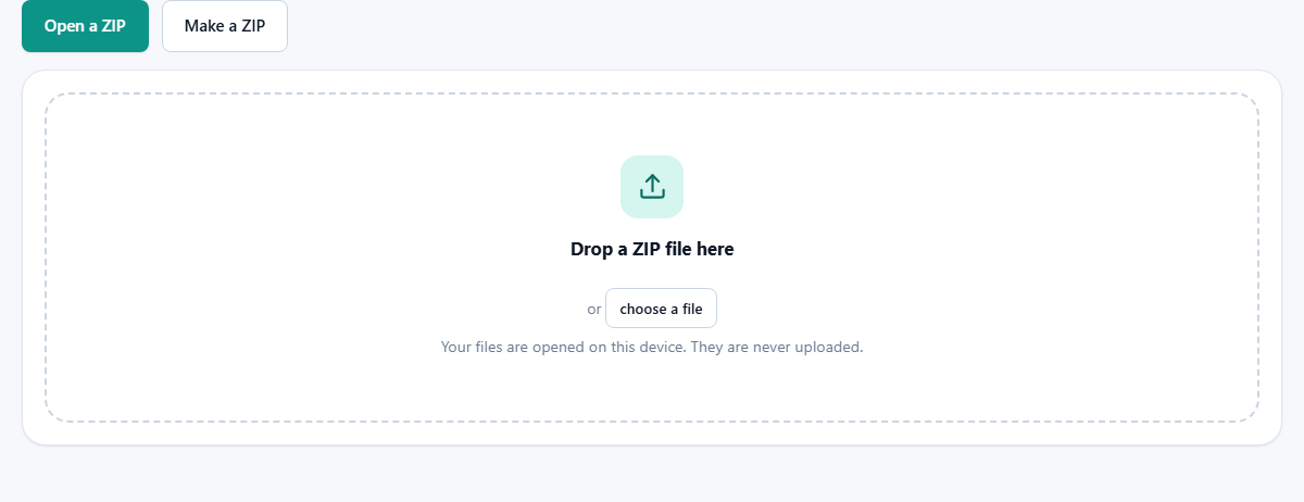 Screenshot: Opening and making ZIP files
