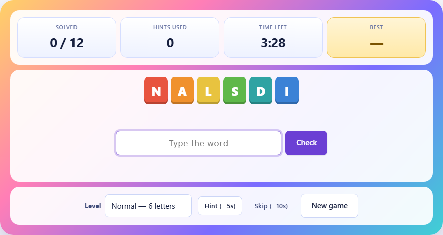 Screenshot: How to play Word Scramble