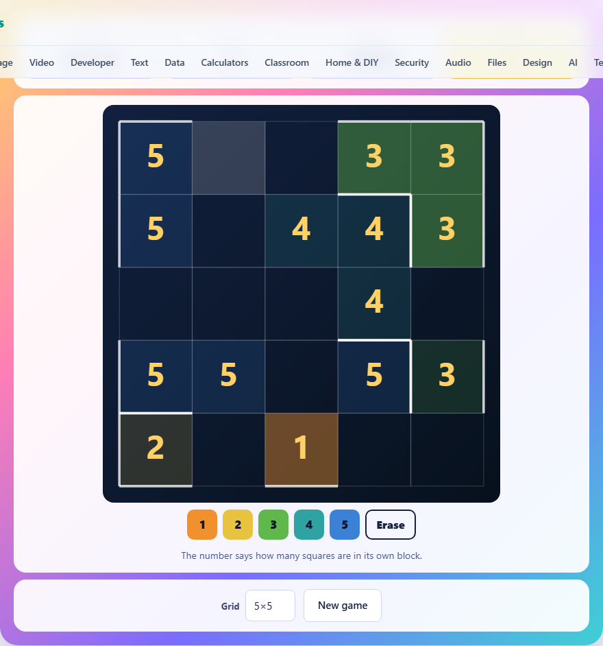 Screenshot: How to play Block Sizes