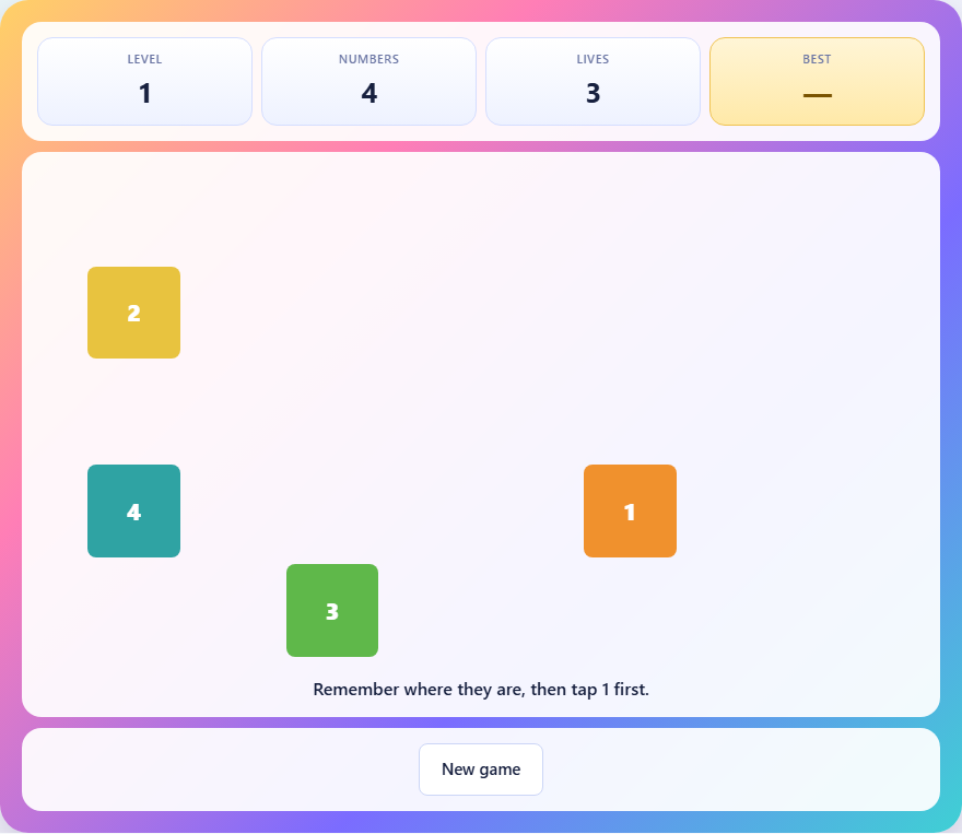 Screenshot: How to play Number Recall
