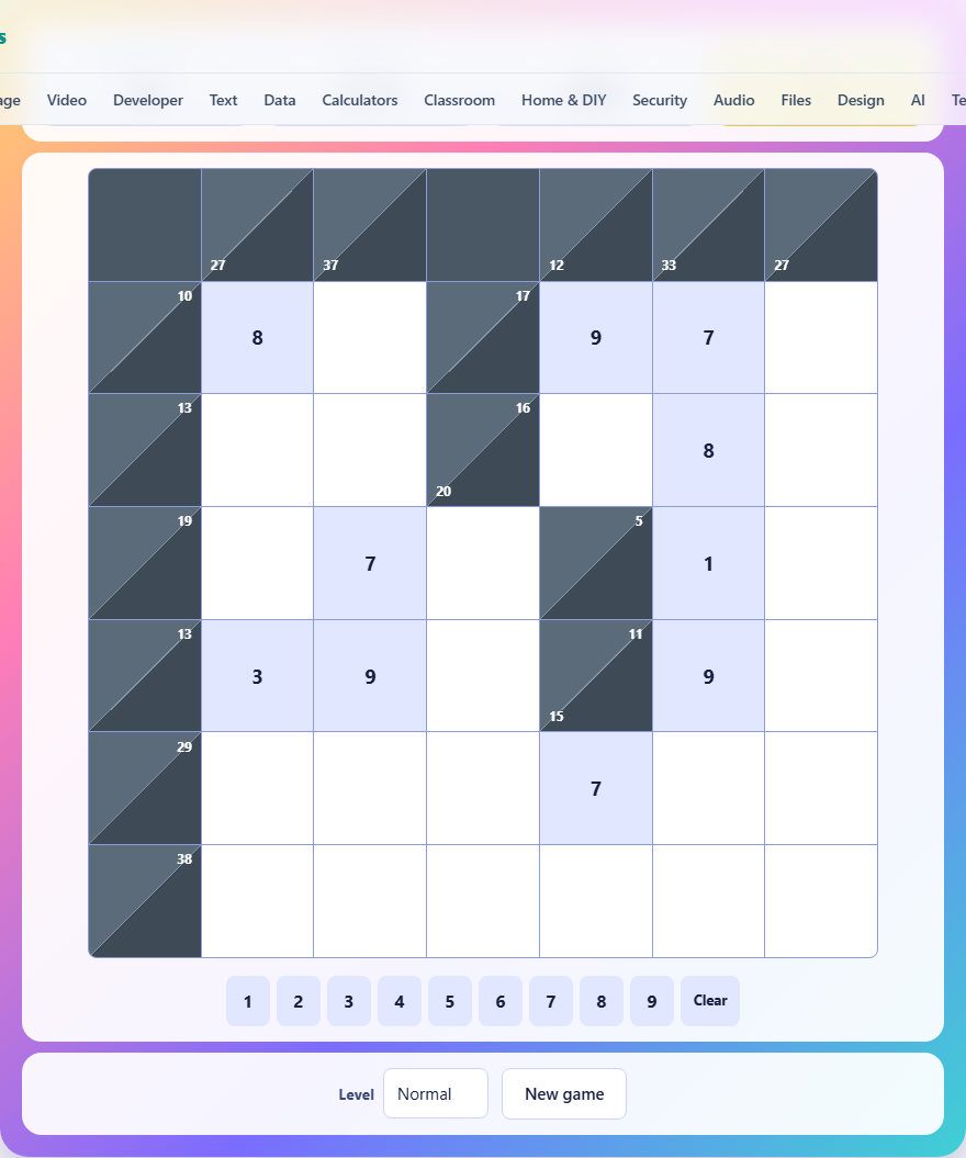 Screenshot: How to play Cross Sums