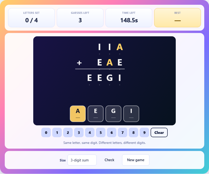 Screenshot: How to play Letter Sum