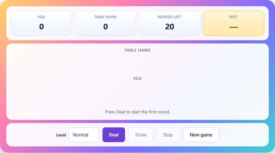 Screenshot: How to play Draw to 21