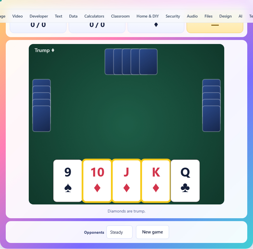 Screenshot: How to play Euchre