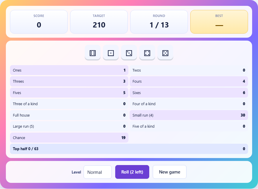 Screenshot: How to play Five Dice