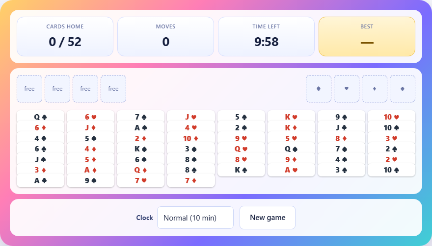 Screenshot: How to play FreeCell