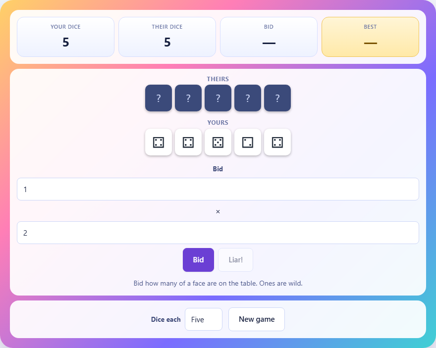 Screenshot: How to play Liar's Dice