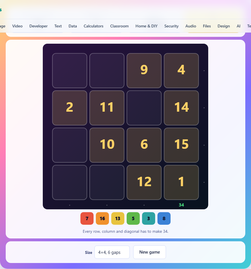 Screenshot: How to play Magic Square