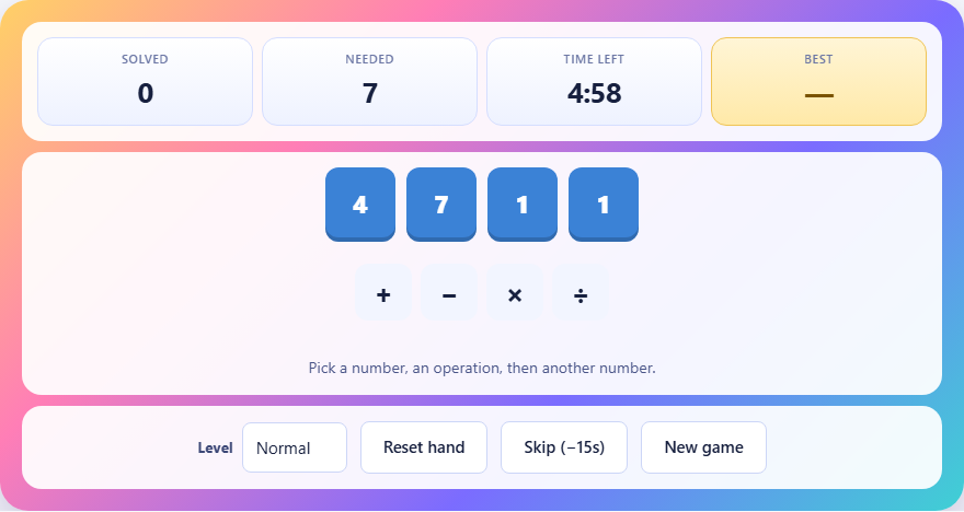 Screenshot: How to play Make 24