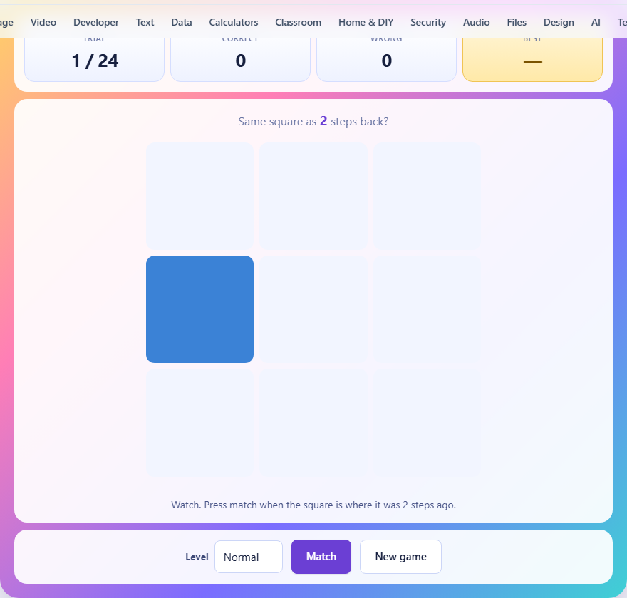 Screenshot: How to play N-Back