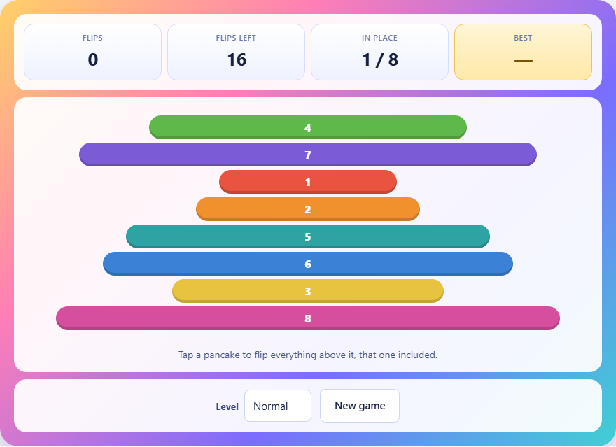 Screenshot: How to play Pancake Sort
