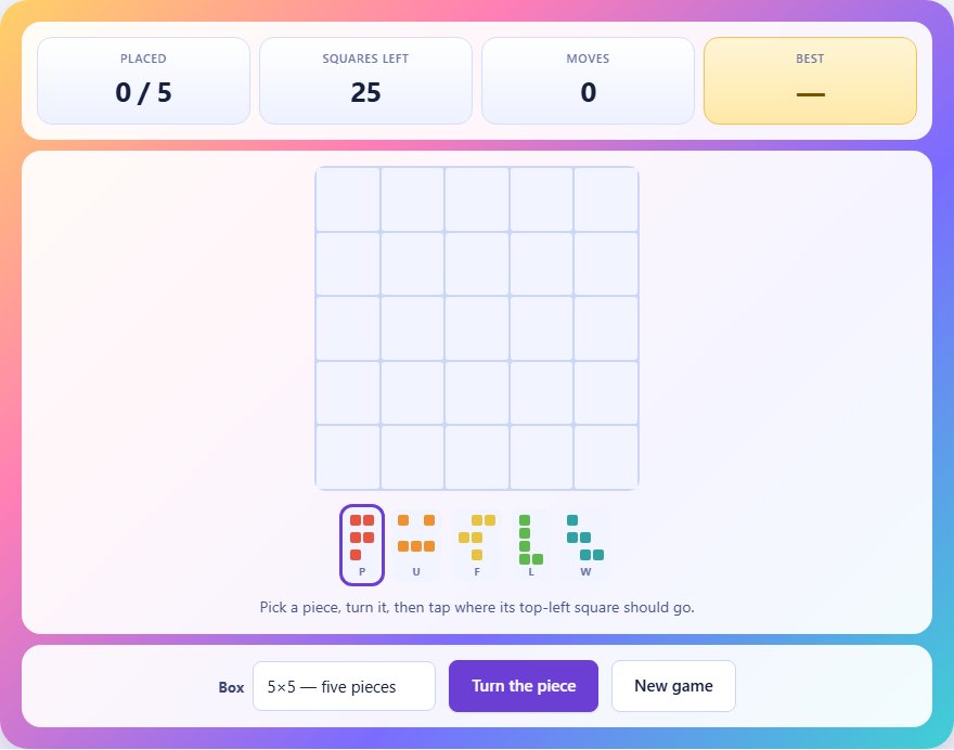 Screenshot: How to play Pentomino Fit