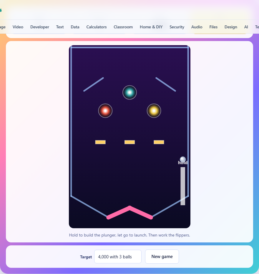 Screenshot: How to play Pinball
