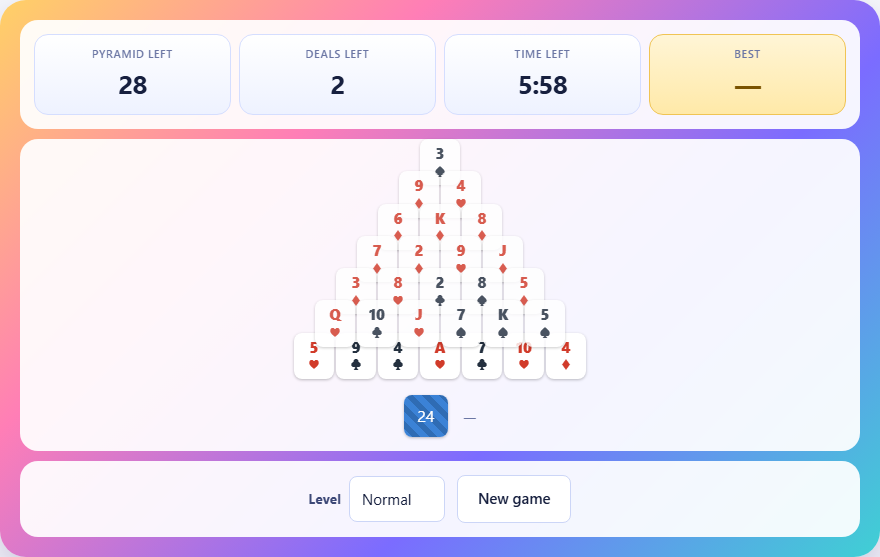 Screenshot: How to play Pyramid Solitaire