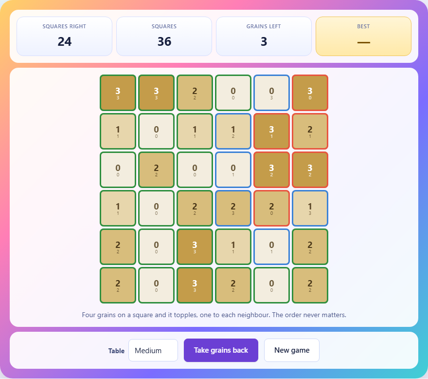 Screenshot: How to play Sandpile