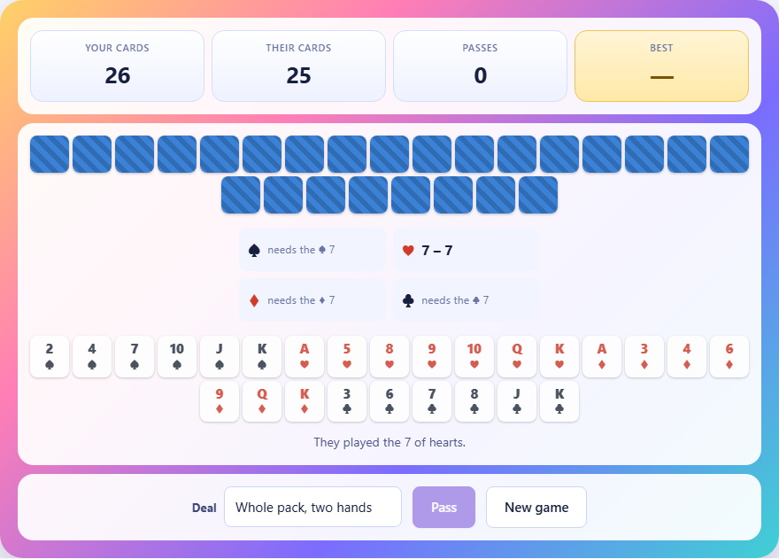 Screenshot: How to play Sevens