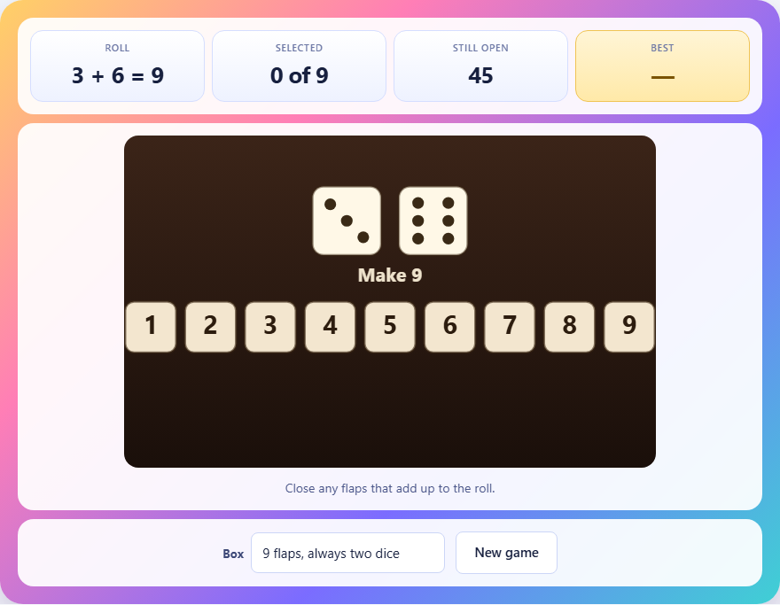 Screenshot: How to play Shut the Box