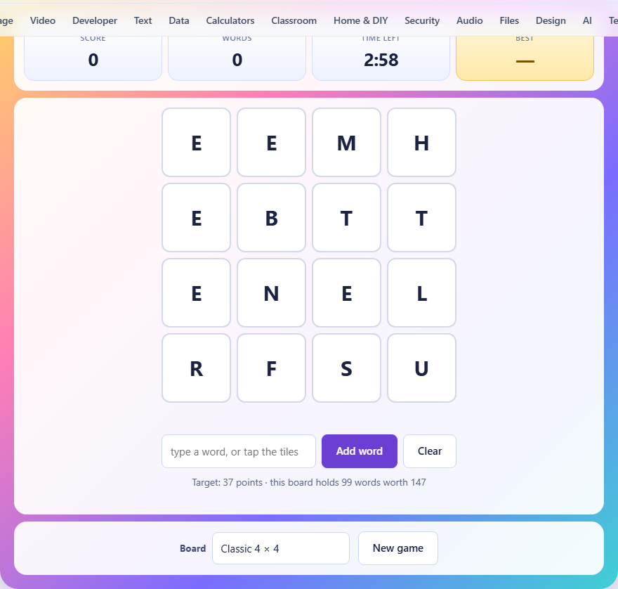 Screenshot: How to play Word Shaker