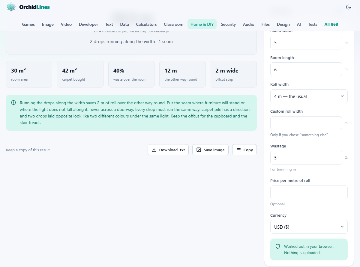 Screenshot: Buying a length, not an area