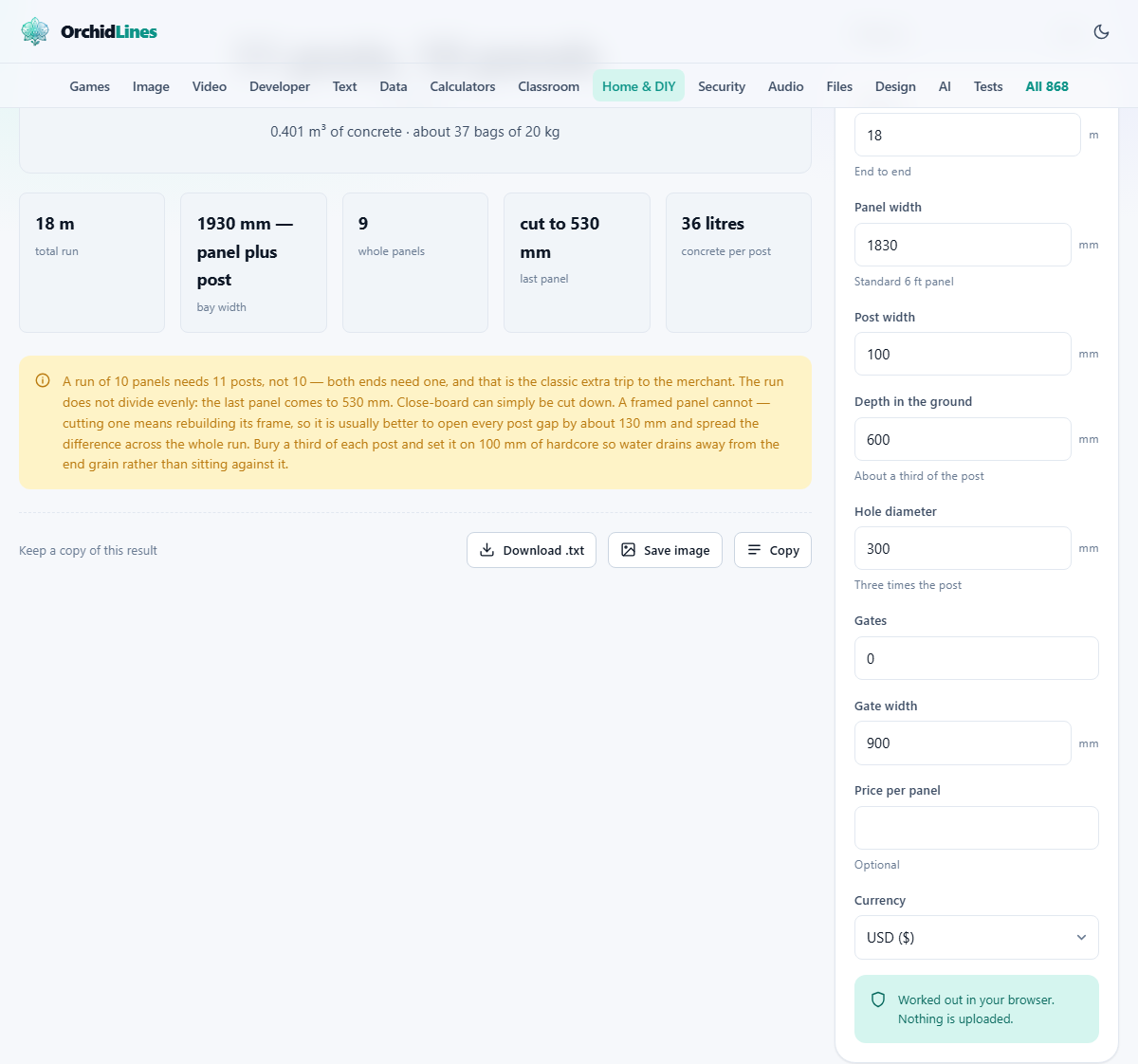 Screenshot: Posts, panels and the awkward last bay