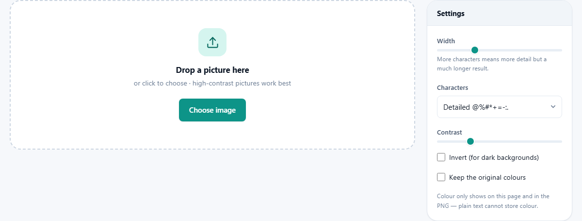 Screenshot: How to turn a picture into text art