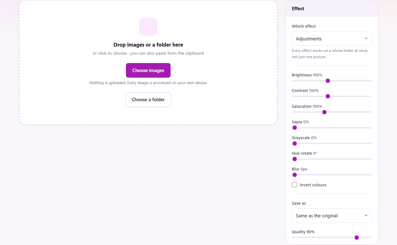 Screenshot: Nine photo effects, and which control matters in each