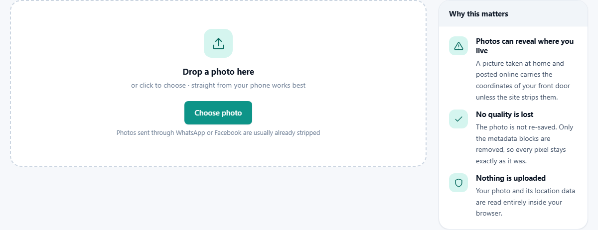 Screenshot: How to check and remove photo metadata
