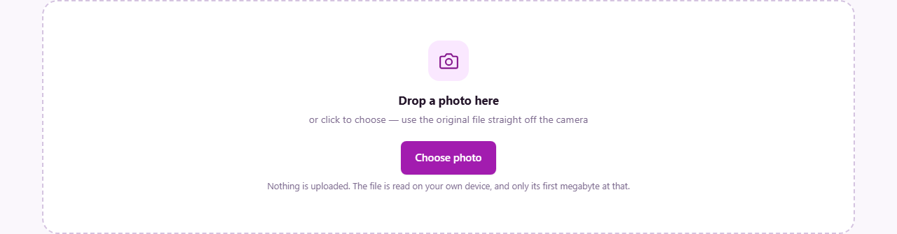 Screenshot: About the shutter count reader