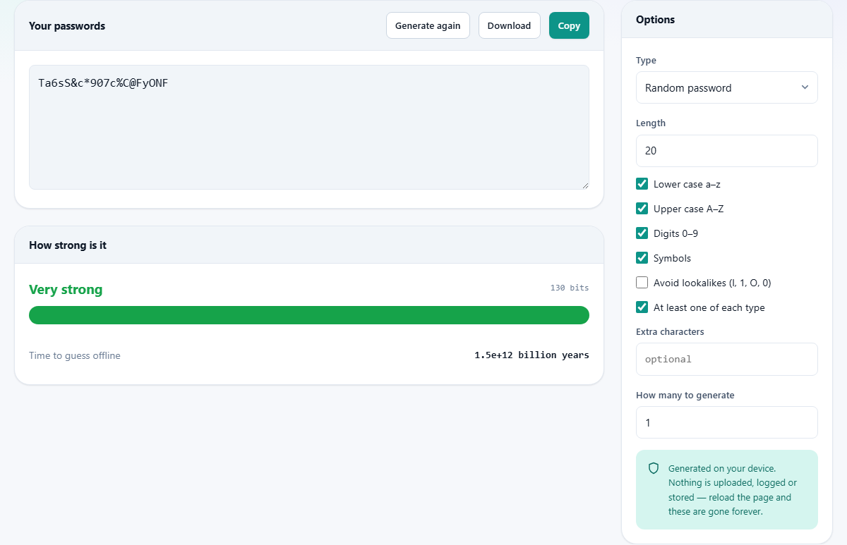 Screenshot: Generating a password worth using