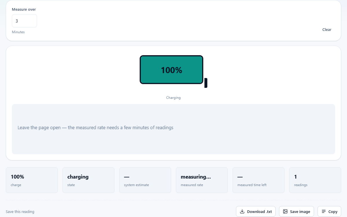 Screenshot: What the browser knows about your battery