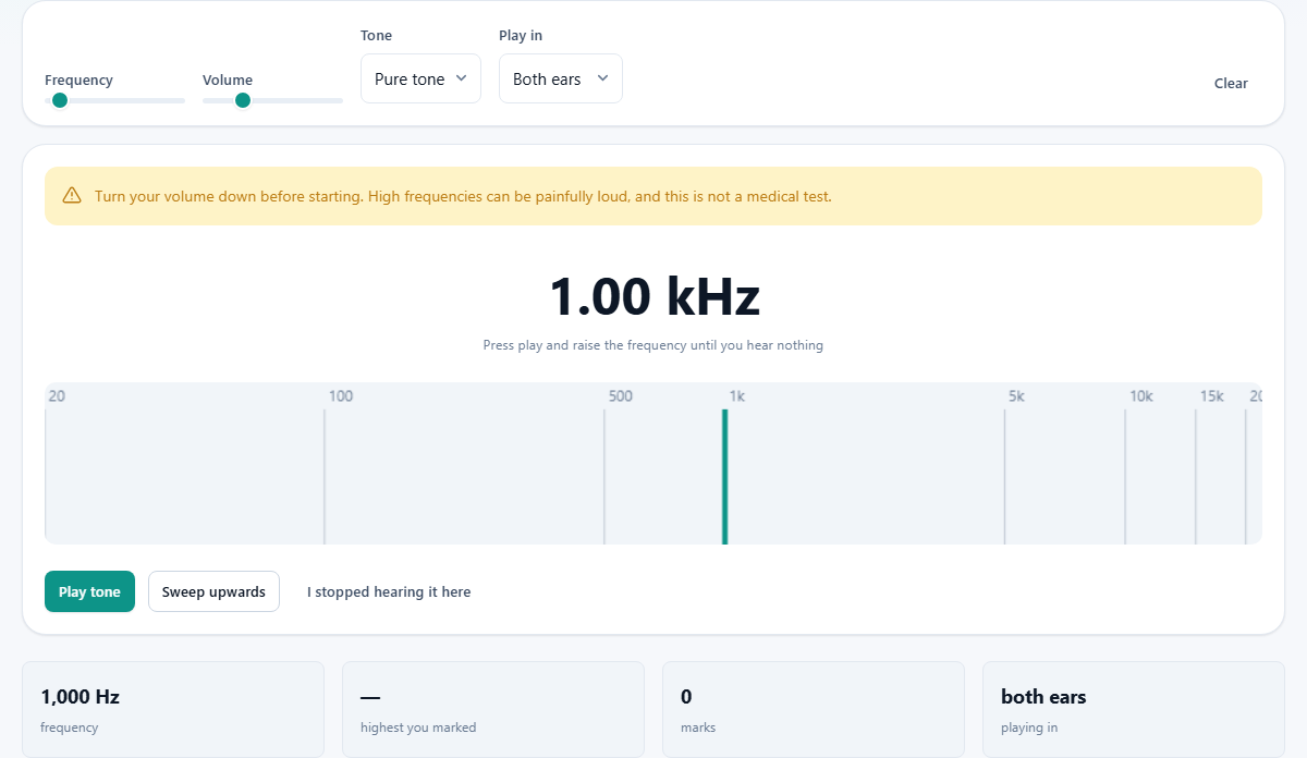 Screenshot: Finding the edge of your hearing