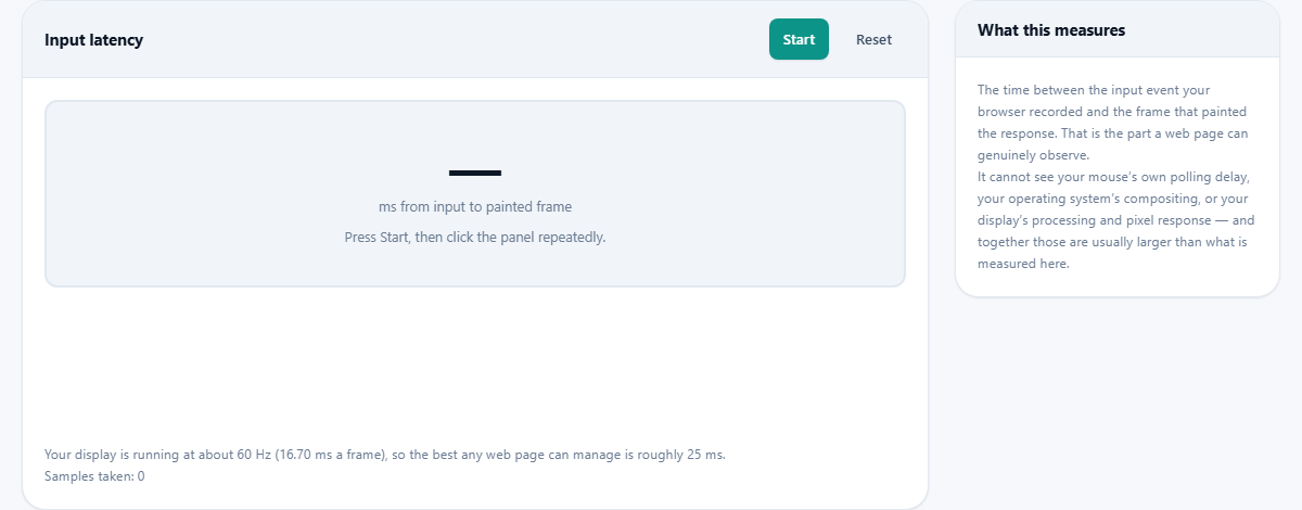 Screenshot: What a web page can and cannot measure