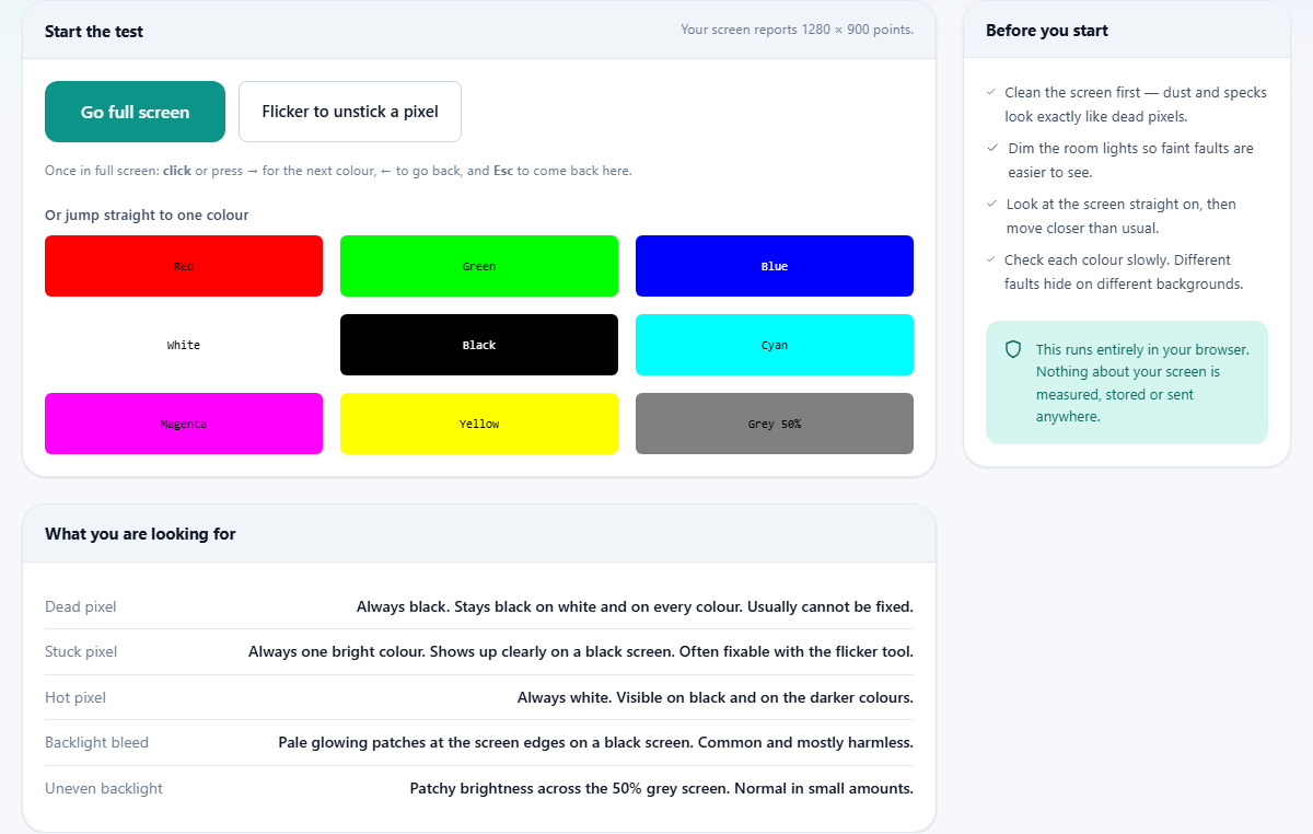 Screenshot: How to check your screen for dead pixels