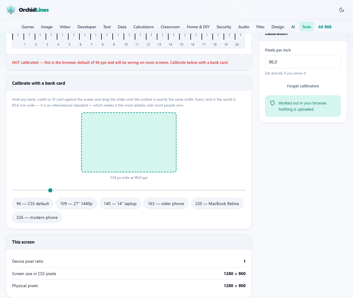 Screenshot: Why an on-screen ruler needs calibrating