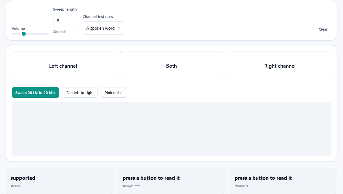 Screenshot: Checking speakers and headphones