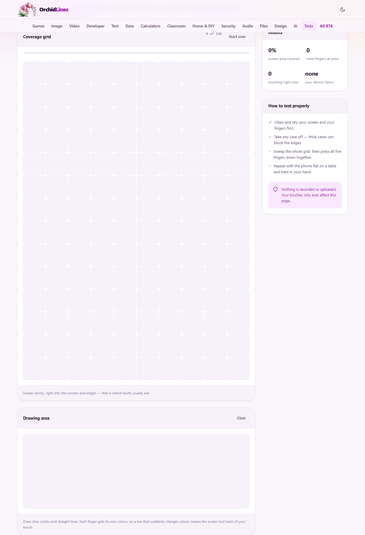 Screenshot: How to test a touchscreen