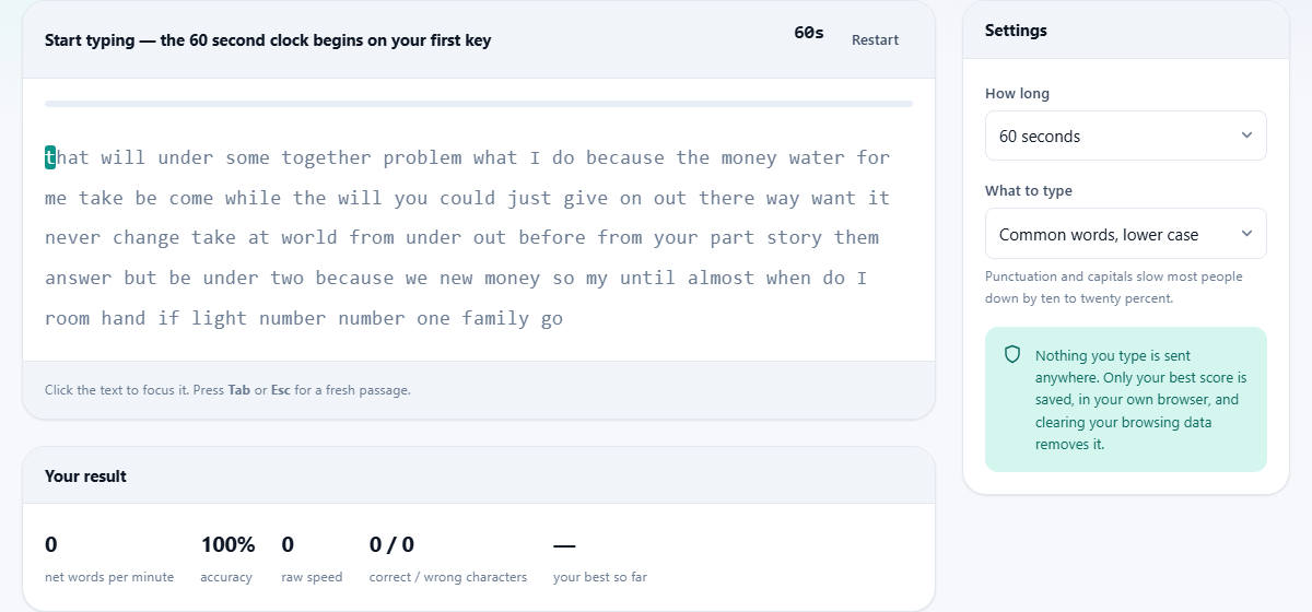 Screenshot: How the typing test works