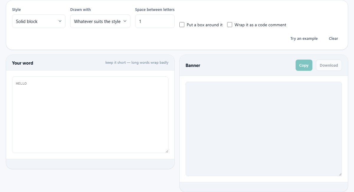 Screenshot: Making big letters out of small characters