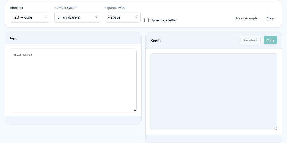 Screenshot: How text becomes binary